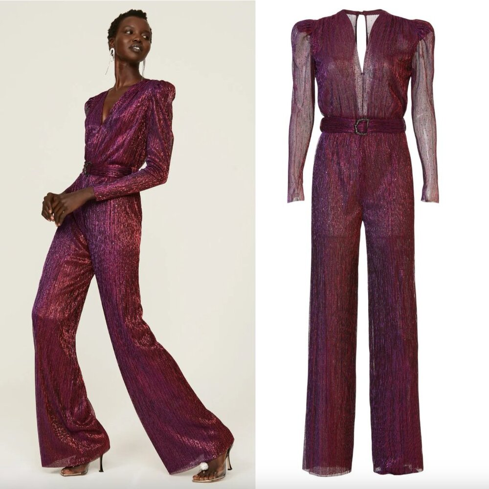 Sabina Musayev Jimmy Jumpsuit in Mauve Metallic Purple Pink Long Sleeve Large L - Picture 2 of 2